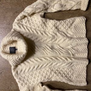 Aran wool cropped cable knit sweater size small cream colour made in Ireland